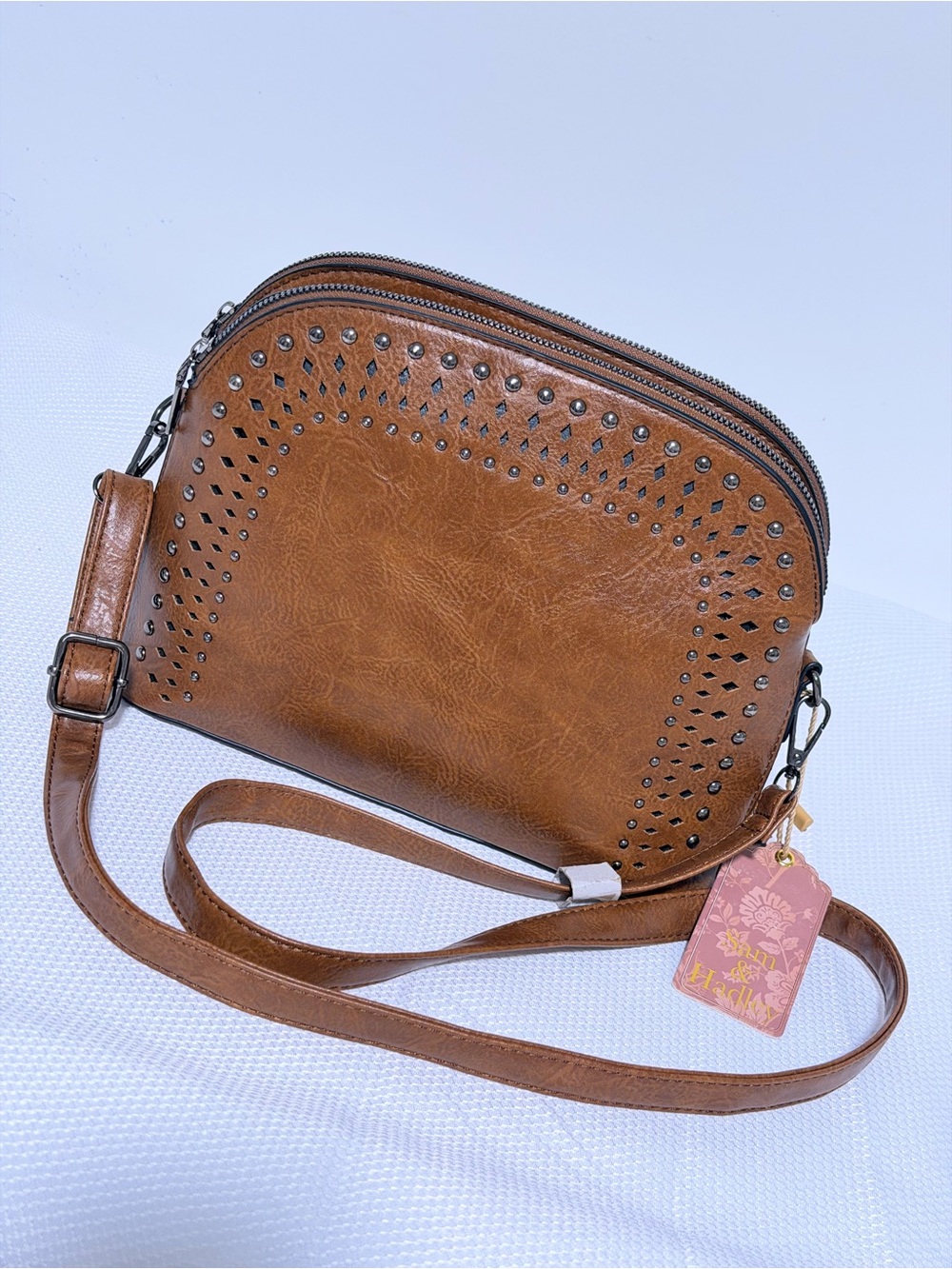 Brown Studded Crossbody Bag